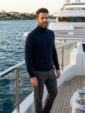 COS Men's Navy Wool Blend Classic Preppy Turtleneck Long Sleeve Sweater Size XL